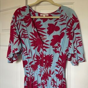 Chic Blue & Pink Floral Maxi Dress